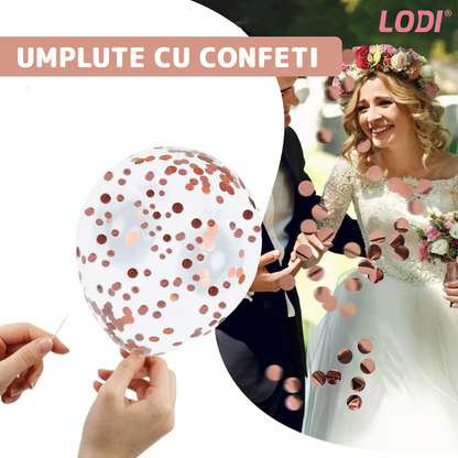 Set 14 Baloane Lodi304, Confeti, pentru Petreceri/Aniversari/Evenimente, Stea/Inima/Rotunde, 3 culori, latex, roze gold