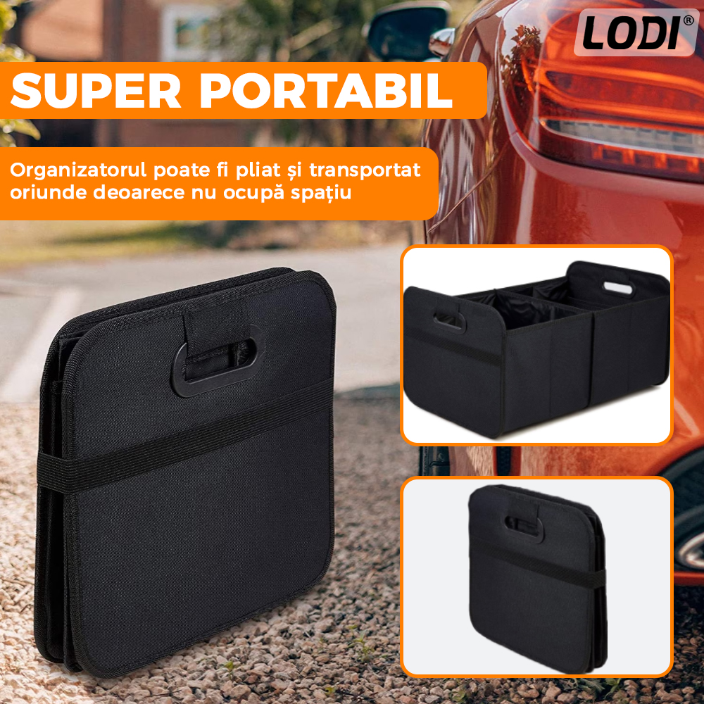 Organizator Auto Portbagaj Lodi294, 2 compartimente, pliabil, portabil, elastic de prindere, multifunctional, universal, negru
