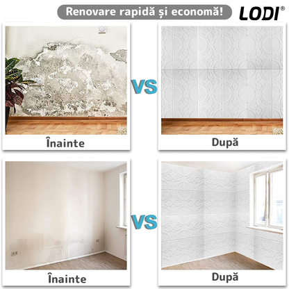 Set 10x Tapet 3D Lodi822, suprafata acoperire 4.9 mp, autoadeziv, Model Floral Cerc, perete/tavan, waterproof, usor de montat, design modern, 70x77 cm, alb