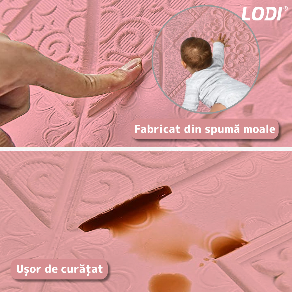 Set Tapet 3D Lodi117, suprafata acoperire 4.9 mp, autoadeziv, perete/tavan, model floral, waterproof, usor de montat, design modern, 70x70 cm, roz