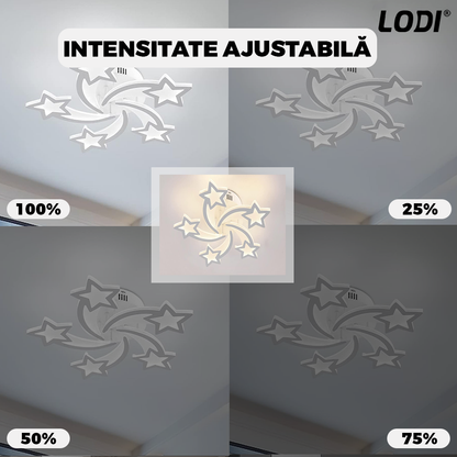Lustra LED Model Stelute Lodi428,  dimabila cu telecomanda, 3 tipuri de lumina, intensitate ajustabila, lumina alba rece, neutra, alba cald, putere 110 W, 65 cm