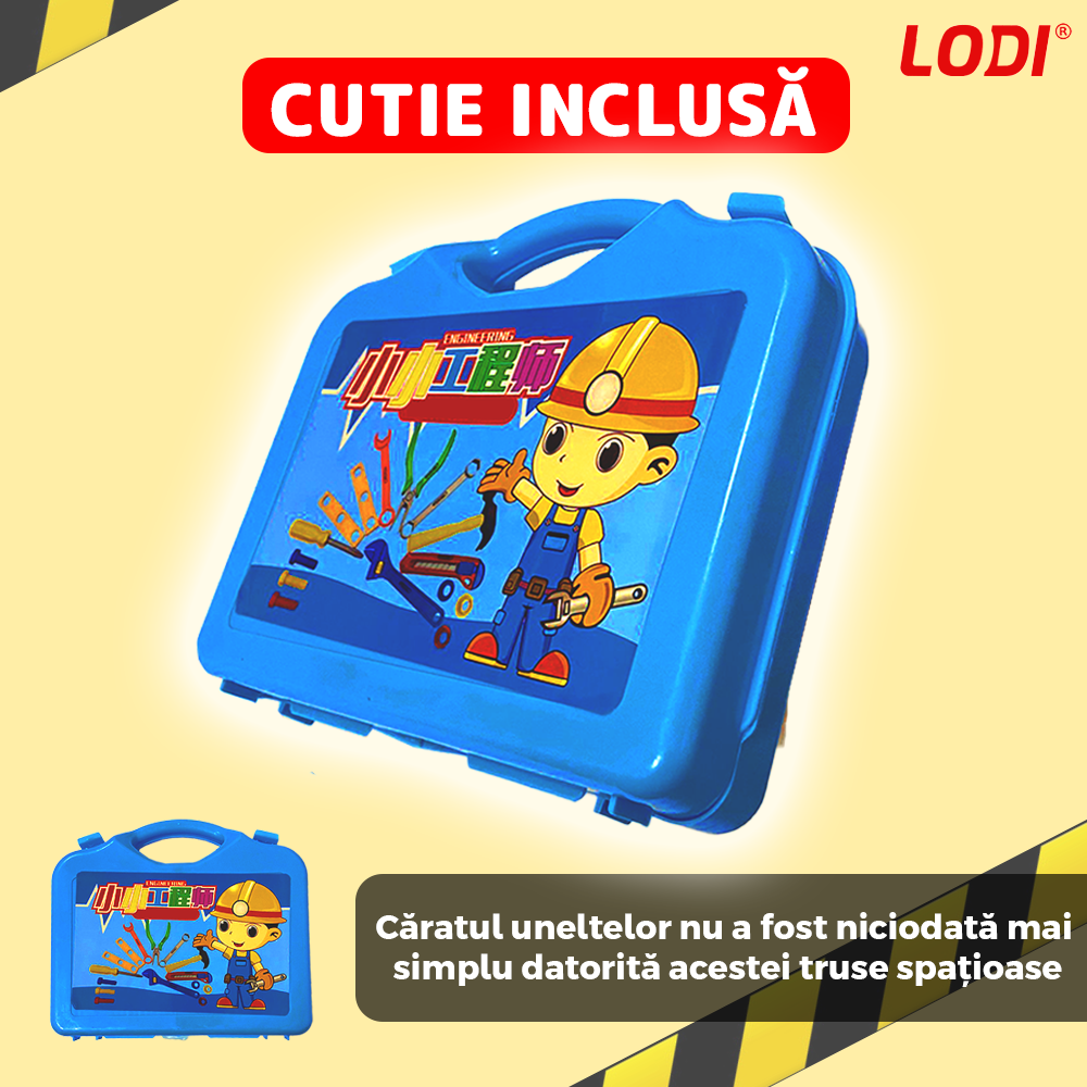 Set Trusa de Unelte si Scule Lodi475, jucarie de rol, 14 accesorii si cutie pentru depozitare. 37.5 x 21 cm, albastru