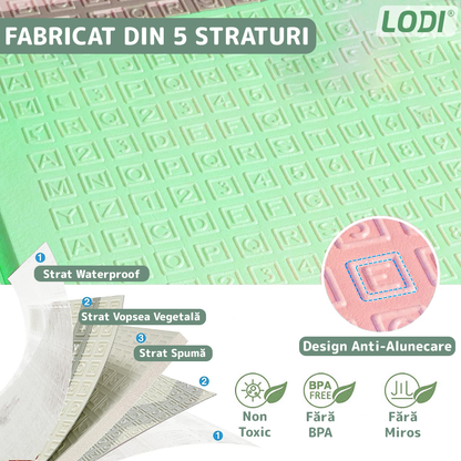 Covoras de Joaca pentru Copii Lodi490, 2 fete, termic, anti-derapant, pliabil, protectie impotriva loviturilor, iarna si orasel, 200x180cm, grosime 1 cm, multicolor