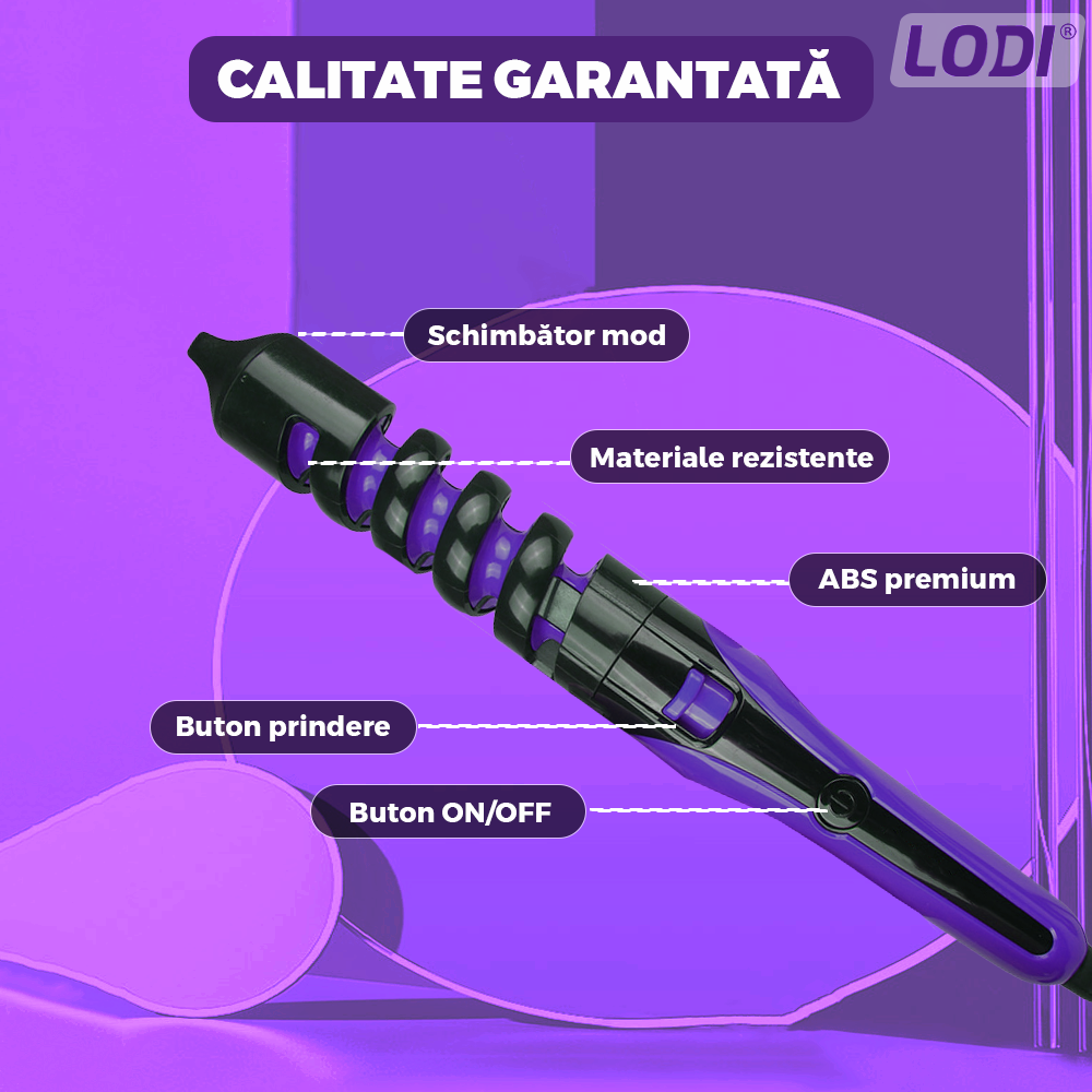 Ondulator Profesional de Par 2 in 1 Lodi466, spiralat, invelis ceramic, trepte reglabile, easy lock , 210 grade, mov