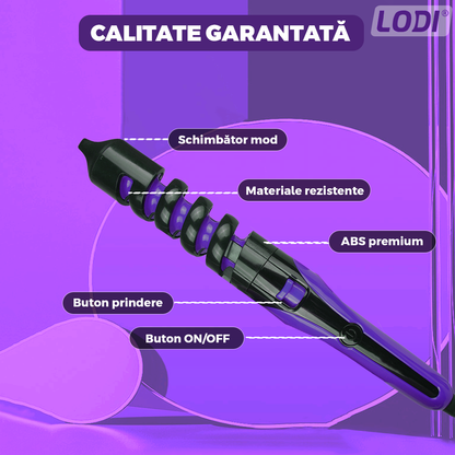 Ondulator Profesional de Par 2 in 1 Lodi466, spiralat, invelis ceramic, trepte reglabile, easy lock , 210 grade, mov