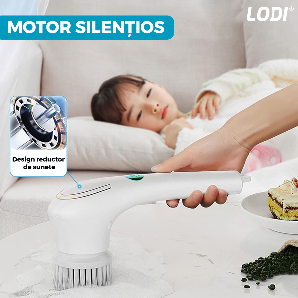 Perie Electrica pentru Curatat 5 in 1 Lodi358, fara fir, multifunctionala, incarcare usb, 5 capete, alb