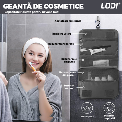 Set 8 Organizatoare Lodi673, pentru calatorie, diferite marimi, 3 genti cu plasa, 1 geanta pentru lenjerie, geanta pentru cosmetice, sac pentru hainele murdare, inchidere cu fermoar dublu, plasa, gri
