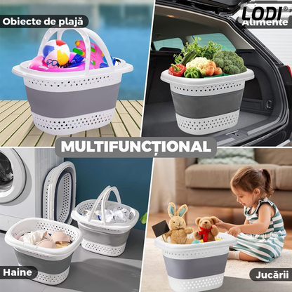 Cos de Rufe Pliabil cu Manere Lodi668, organizare si depozitare, multifunctional, compact, 42 litri, 50 x 38 x 29 cm, gri