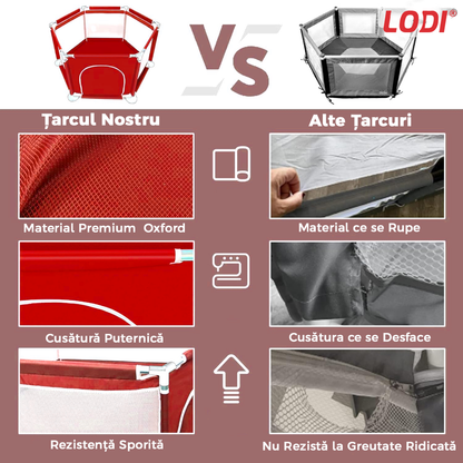 Tarc/Loc de Joaca pentru Copii Lodi1068, usa cu fermoar exterior, plasa, materiale calitative, usor de montat, dimensiuni 125x110x65.5, rosu