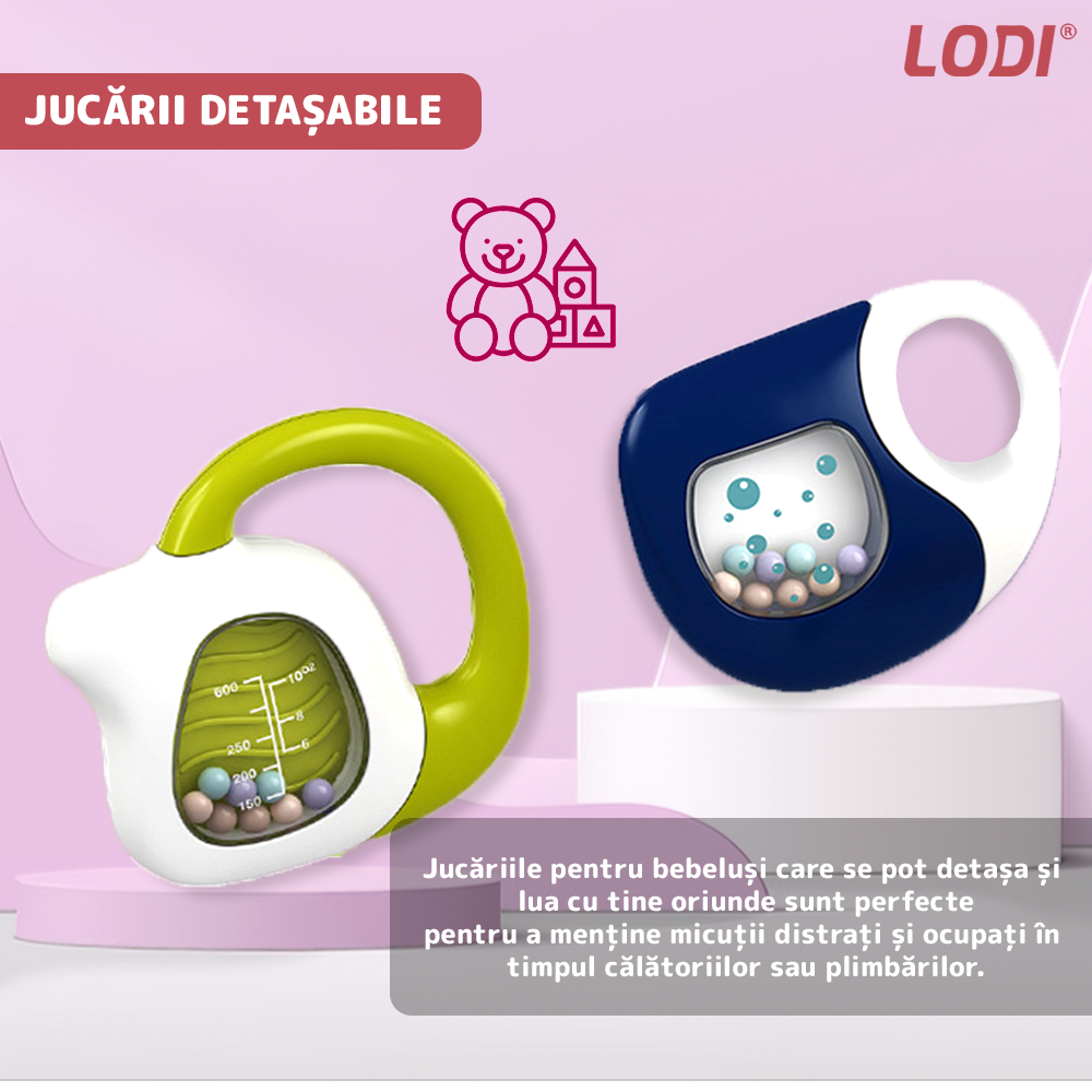 Centru de Activitati si Joaca Lodi1109, saltea interactiva pentru copii cu sunete, pian si oglinda detasabile, accesorii zornaitoare, 4 moduri interactive si educative, roz inchis