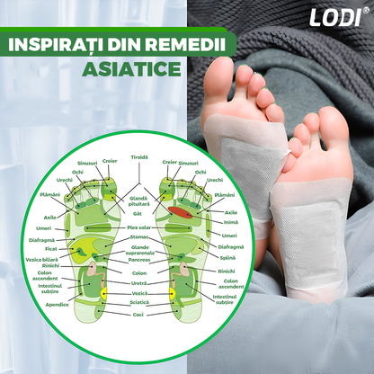 Set 100 de plasturi KINOKI Lodi1256, pentru detoxifiere, ingrediente naturale, vitamina C, imbunatatesc somnul, energizeaza, curata, adezivi, alb