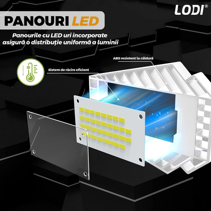 Lampa LED cu 3 Brate Mobile Lodi1221, 3 aripi pliabile, 36 LED-uri, flux luminos 3000LM, lumina alba rece 6000-6500K, bec iluminare pentru interior garaj/depozit/atelier, alb