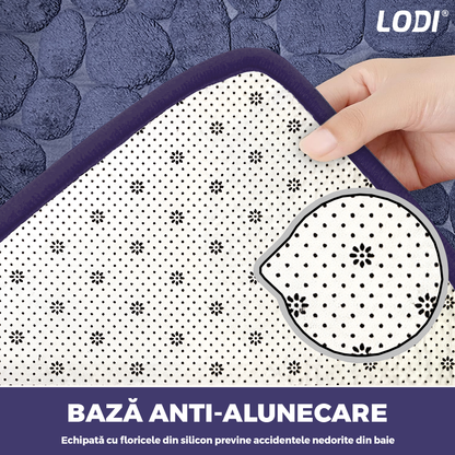 Set 2 Covorase de Baie Lodi1014, anti-derapante, material moale, design modern, model pietre, 80x50 & 50x40cm, bleumarin