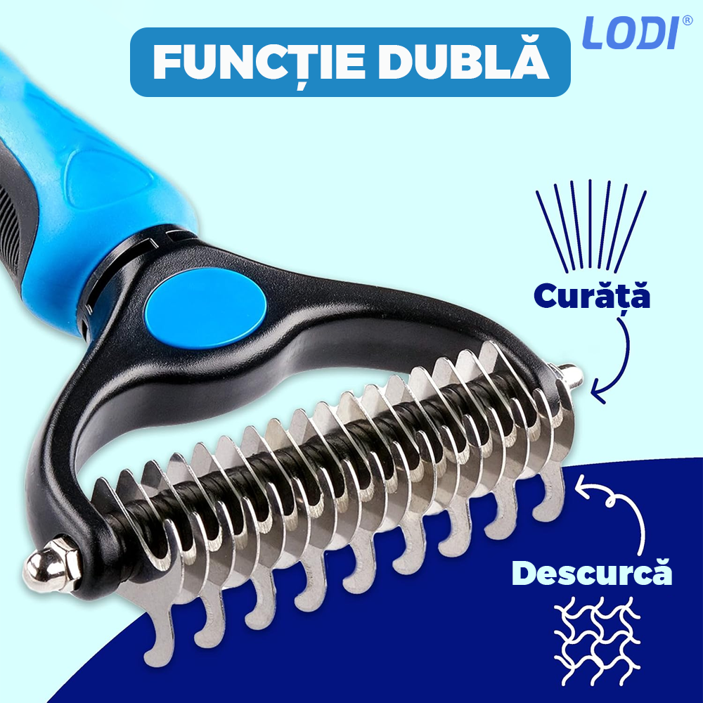 Perie par Caini, Pisici, Animale, Lodi430, tesala si perie trimmer 2 in 1, anti-naparlire, descalcire blana, pentru tuns par scurt si lung, L