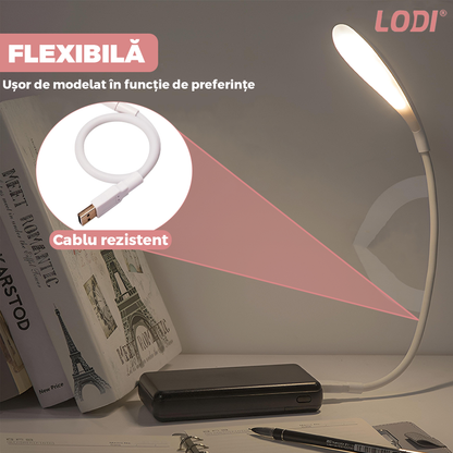 Mini Lampa Led Lodi1006, alimentare USB, lumina pentru citit, flexibila, portabila, compatibilitate universala, roz