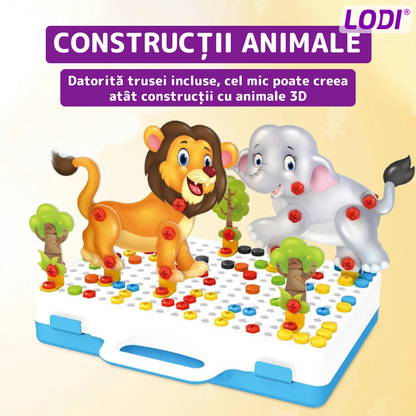 Jucarie Educativa si Interactiva 4in1 Lodi512, 198 piese, bormasina pentru inginerie, pentru fete si baieti, manual inclus, puzzle 3D/2D, dezvoltare STEM, montessori, multicolor