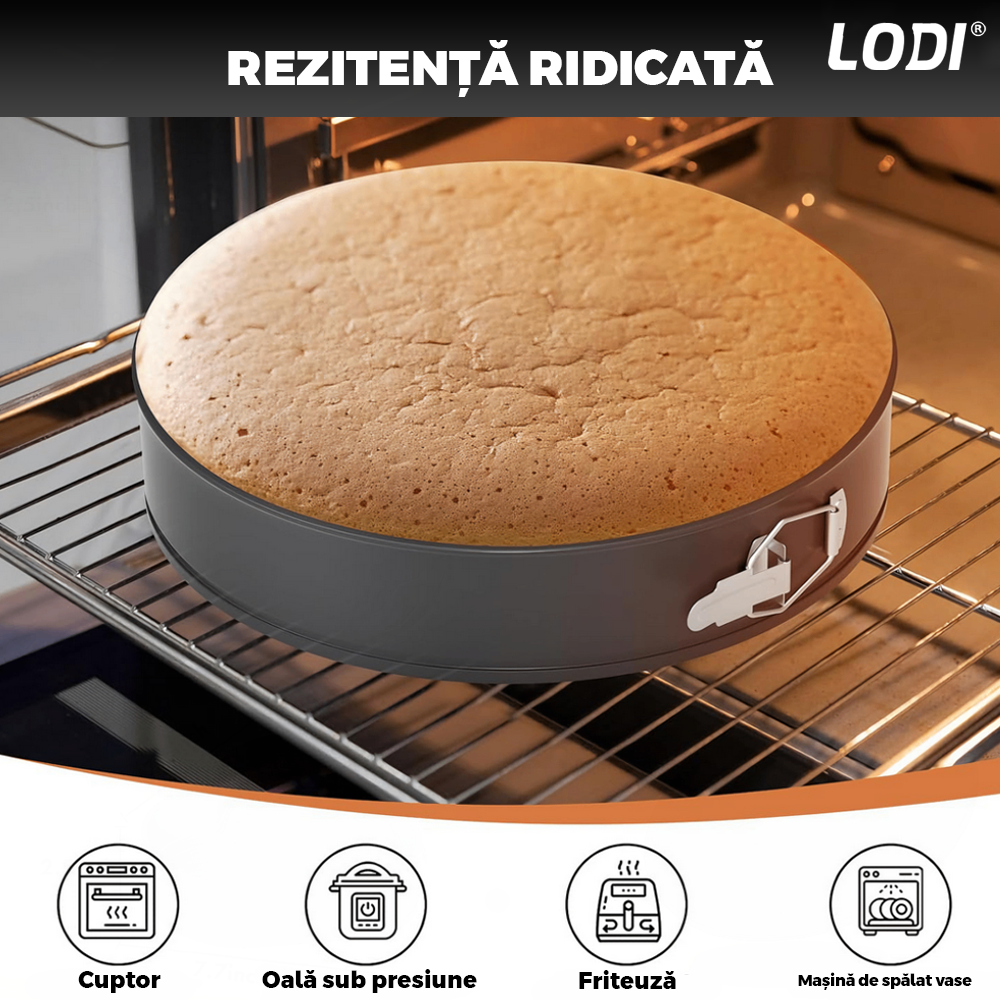 Set 3 Tavi pentru Copt Lodi1073, forma inima/cerc/patrat, baza detasabila, antiaderente, rezistente, usor de curatat, 24/26/28 cm, negru