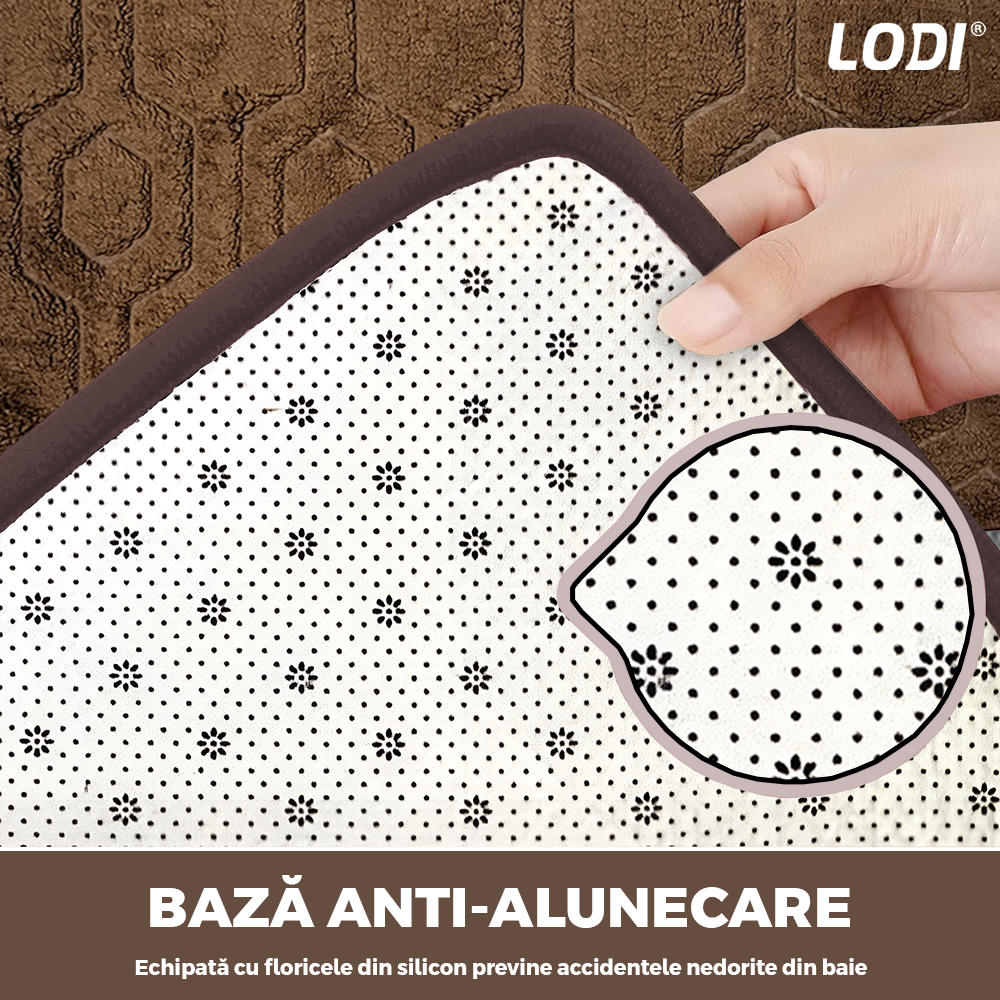 Set 2 Covorase de Baie Lodi1016, anti-derapante, material moale, design modern, model hexagoane, 80x50 & 50x40cm, maro
