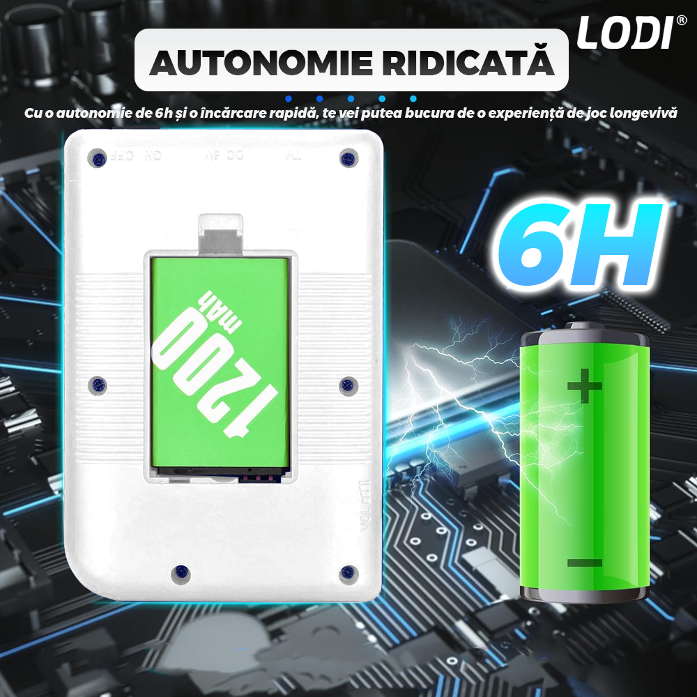 Mini Consola Jocuri Retro Game Box Lodi1503, SR-90, 400 in 1, maneta 2nd player inclusa, rotita volum, portabila, cablu AV, incarcare USB-MINI, autonomie ridicata,  11x8 cm, alb