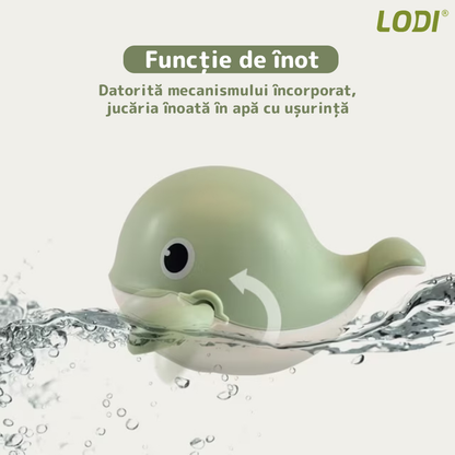 Jucarie de Baie pentru Copii Lodi32, Balena Inotatoare, interactiva, fara baterii, mecanism cu cheita, 10.7x13.2cm, verde