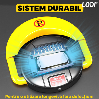 Blocator Parcare Automat Lodi674, pentru loc parcare si alee, cu telecomanda si alarma, greutate suportata 2 tone, material rezistent, anti-rugina, alimentare pe baterii, negru/galben