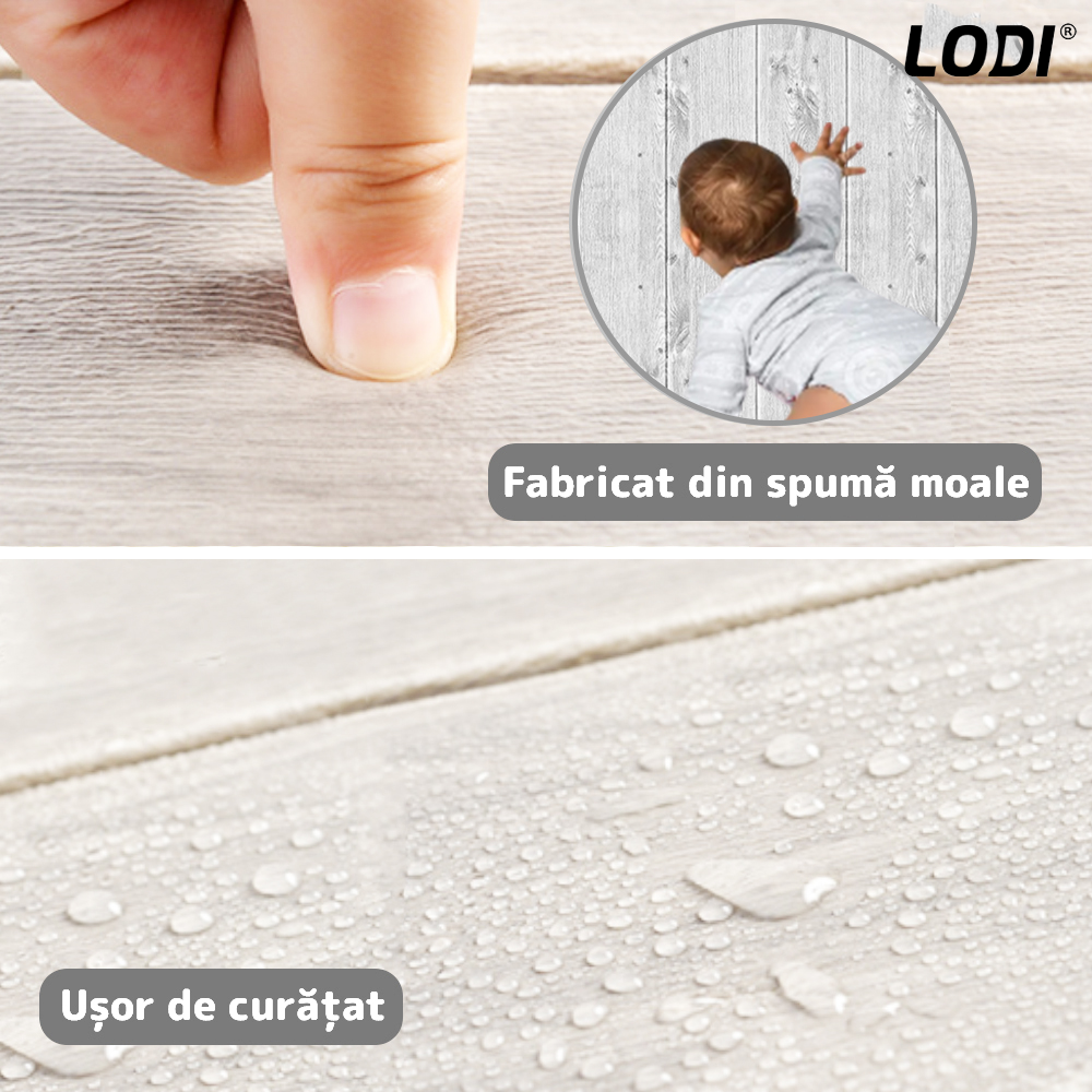 Set Tapet Panou 3D Lodi92, Model Lemn, suprafata acoperire 4.9 mp, autoadeziv, waterproof, usor de montat, design modern, 70x70 cm, gri deschis