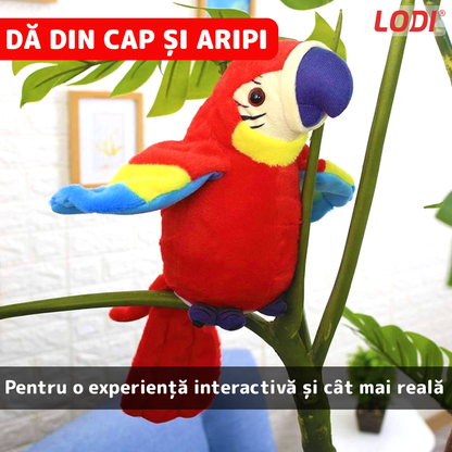 Jucarie interactiva Papagal Vorbitor Lodi607, care repeta tot ce aude, isi misca aripile si corpul, pufos, distractiv, rosu