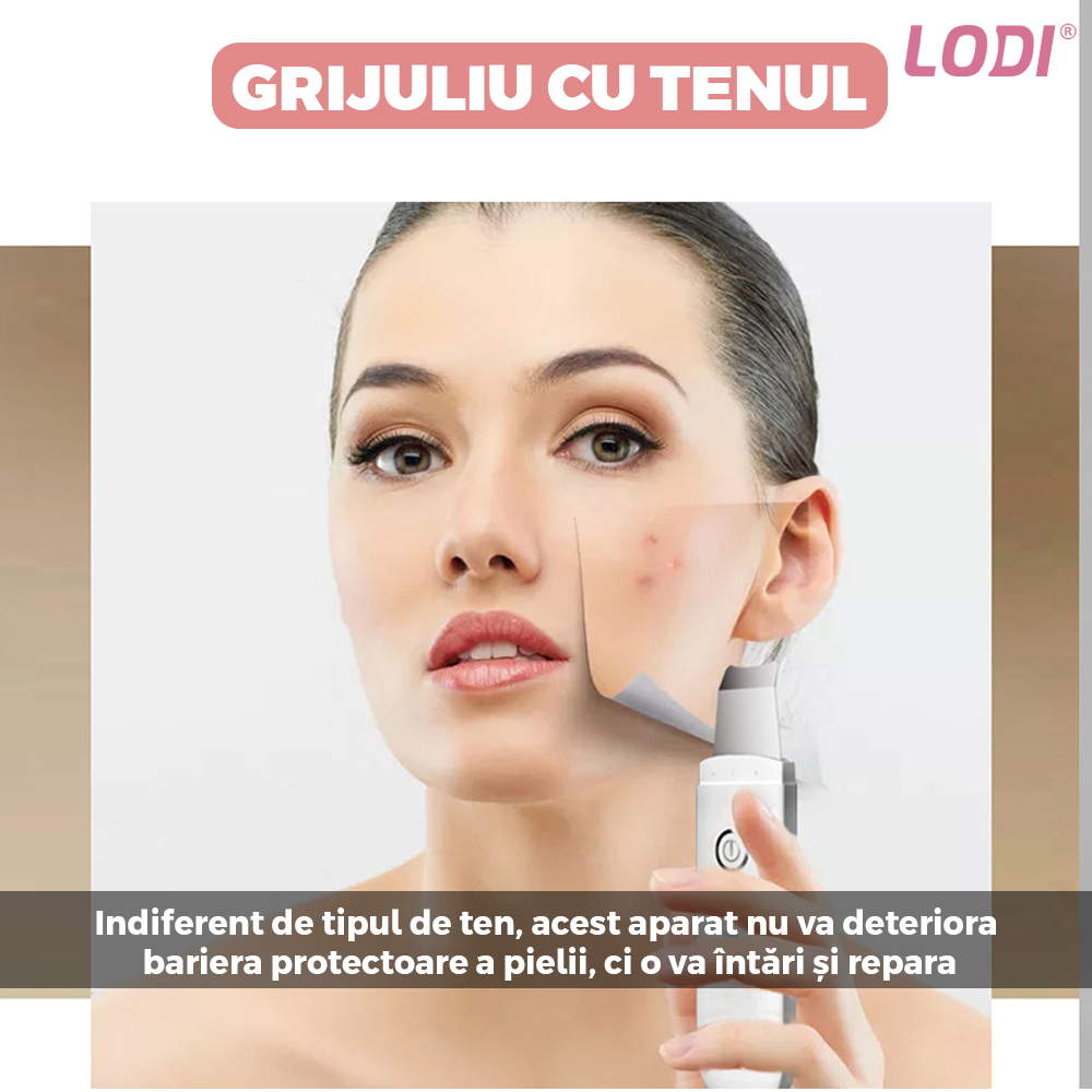 Aparat de Curatare Faciala cu Ultrasunete Lodi546, lifting ten, skin scrubber, indepartare puncte negre, hidratare, peeling, masaj facial, alb