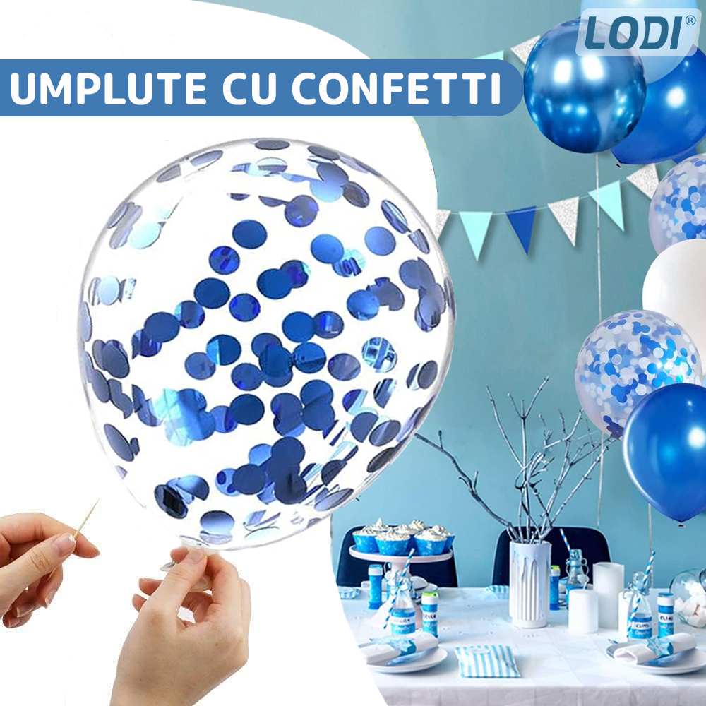 Set 14 Baloane Lodi303, Confeti, pentru Petreceri/Aniversari/Evenimente, Stea/Inima/Rotunde, 3 culori, latex, albastru