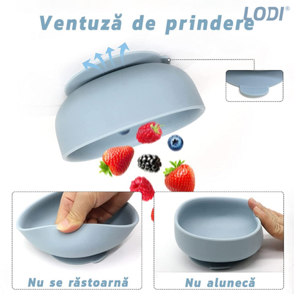 Set Hranire Bebeulsi Lodi250, 5 piese, termorezistente, silicon, fara BPA, pliabile, usor de curatat, dusty blue