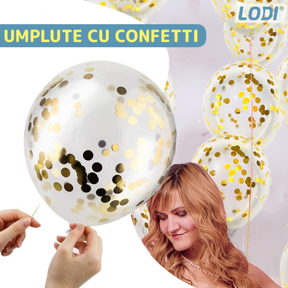 Set 5 Baloane cu Banner Lodi1062, Confetti, pentru Petreceri/Aniversari/Evenimente, model HAPPY BIRTHDAY, albastru