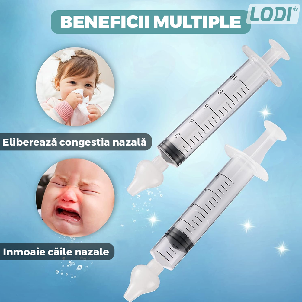 Set 2 Bucati Irigator / Dus Lavaj Nazal Lodi528, dispozitiv curatare sinusuri si decongestie nazala, cap din silicon, 10ml, transparent