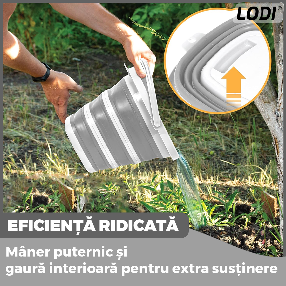 Galeata Pliabila Lodi665, rezistenta, usor de depozitat, compacta, capacitate de 10 L, gri