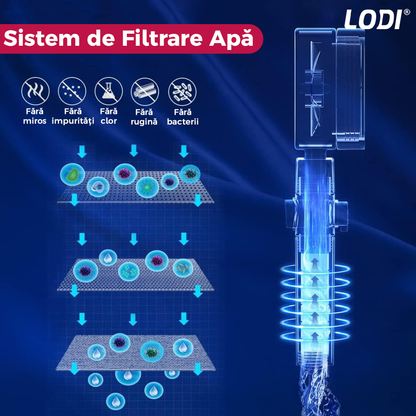 Para de Dus Turbo Lodi200, 2 filtre extra, buton On/Off, presiune ajustabila, filtrare apa, jet uniform, cap Rotativ 360°, rosu