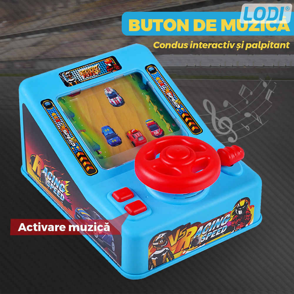 Simulator Auto Curse de Masini Lodi1065, joc interactiv de condus, functii diverse, buton de muzica, sirena, claxon, acceleratie, albastru
