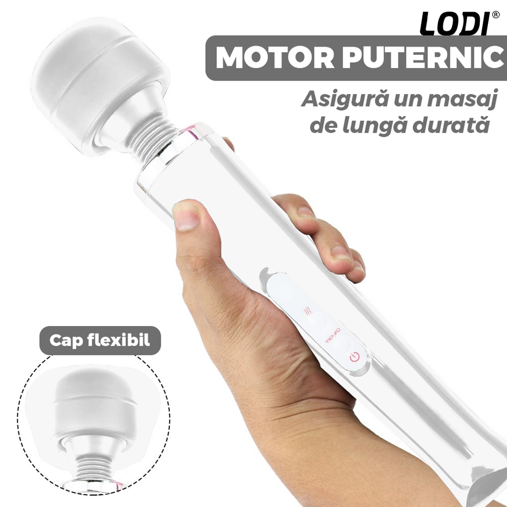 Aparat de Masaj Lodi1095, 10 Frecvente de Vibratii, waterproof, alimentare USB, portabil, elimina durerile musculare, alb