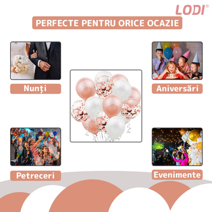 Set 15 Baloane Lodi262, Confeti, pentru Petreceri/Aniversari/Evenimente, o singura dimensiune, 3 culori, latex, roz/alb/transparent