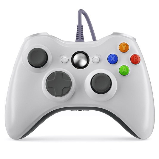 Controller de Joc cu Fir Lodi1426, compatibil cu Xbox 360/Slim/PC Windows 7/8/10, vibrații duble turbo cu 3 intensități, sensitivitate ridicată, cablu cu lungime de 2.5 m, alb