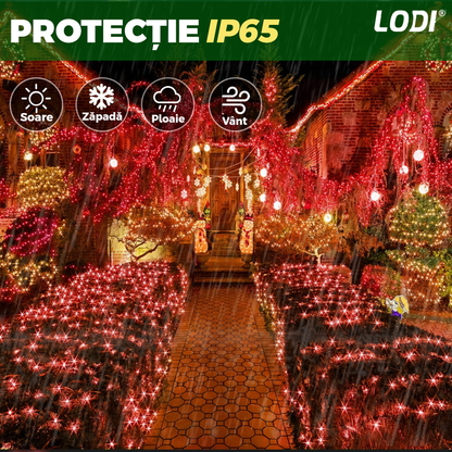 Instalatie de Craciun Liniara Lodi1436, 480 LED-uri, 8 jocuri de lumini, alimentare la priza, interior/exterior, rezistenta la apa, 100 m, rosu