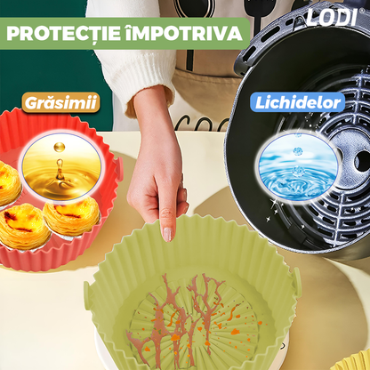 Tava de Copt Rotunda Lodi1309, pentru friteuza/cuptor/microunde, antiaderenta, rezistenta la temperaturi inalte, 21 x 17 cm, verde