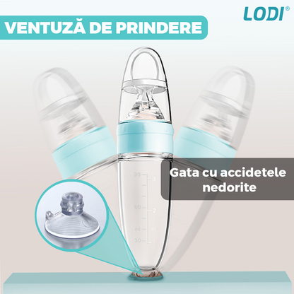 Lingurita de Silicon cu Rezervor Lodi418, polipropilena, fara BPA, termorezistenta, portabila, recipient gradat, 20.3 cm, albastru