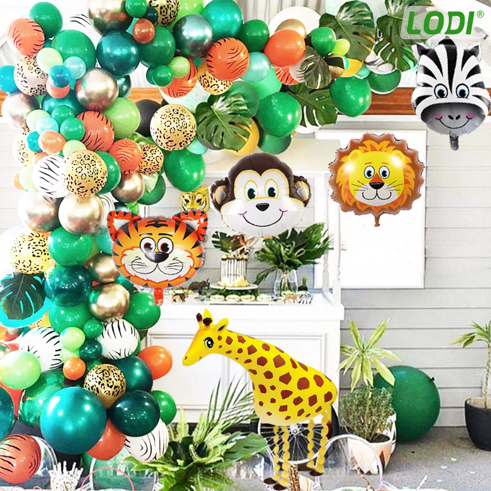 Set 5 Baloane Animale Lodi302, pentru Petreceri/Aniversari copii, tema junglei/safari, latex, multicolor/verde