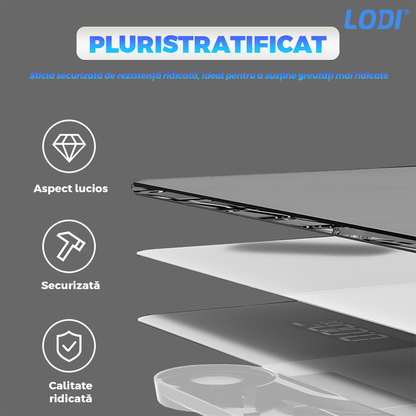 Cantar Electronic Inteligent Lodi127, pentru baie, corporal, aplicatie smart, indicator greutate/baterie/temperatura, conectare bluetooth, afisaj digital, greutate maxima suportata 180 kg, baterii incluse, alb