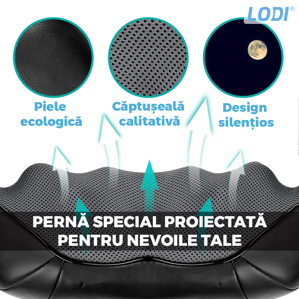 Aparat Profesional pentru Masaj Cervical Lodi329, spate, lombara, abdomen si picioare, shiatsu, 4 puncte de masaj, albastru