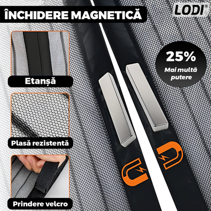 Plasa pentru Usa cu Inchidere Magnetica Lodi1163, anti-insecte, tanrari, muste, paianjeni, montare velcro, materiale calitative, rezistenta, 185x104 cm, negru