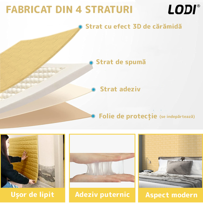 Set Tapet Caramida 3D Lodi55, suprafata acoperire 5.3 mp, autoadeziv, waterproof, usor de montat, design modern, 70x77 cm, portocaliu