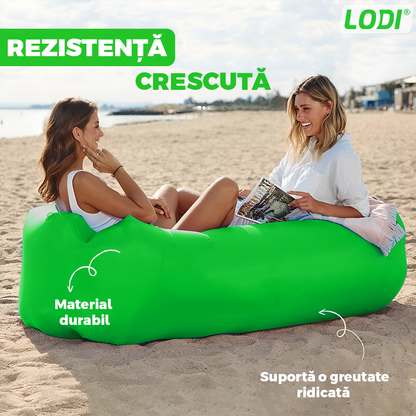 Saltea Gonflabila Tip Sezlong Lazybag Lodi1234, material rezistent, umflare fara pompa, pentru plaja/picnic/camping, rucsac de depozitare, 190 x 70 cm, verde