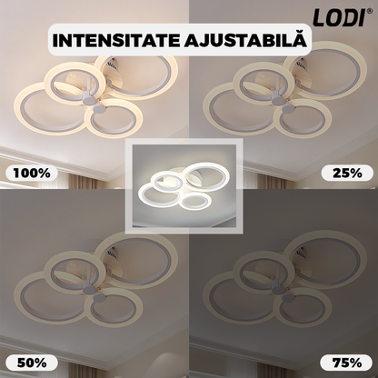 Lustra LED 4 Cercuri Lodi425,  dimabila cu telecomanda, 3 tipuri de lumina, intensitate ajustabila, lumina alba rece, neutra, alba cald, putere 110 W, 55 cm