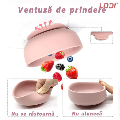 Set Hranire Bebeulsi Lodi509, 6 piese, termorezistente, silicon, fara BPA, pliabile, usor de curatat, roz blush