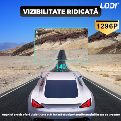 Camera Auto Tripla Lodi1498, fata, spate, interior, laterale, vizualizare unghi de 140°, camera marsarier, ecran de 4”, LED, full HD 1080p, loop recording, negru